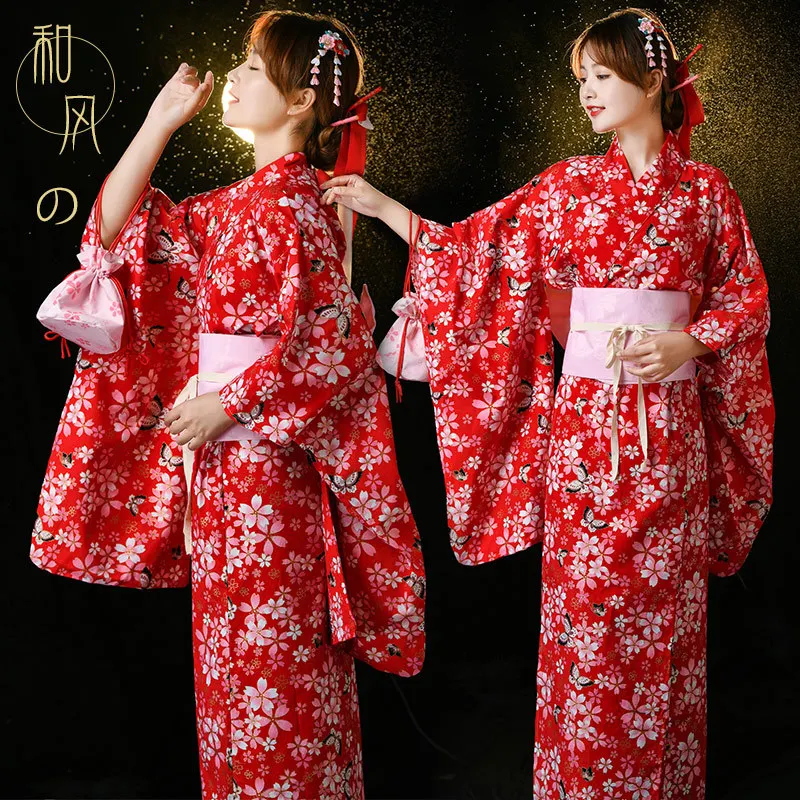 

Japanese Traditional Style Printed Kimono Cotton Bronzing Home Bathrobe Girl Cosplay Stage Diy Props Costume Geisha Clothing