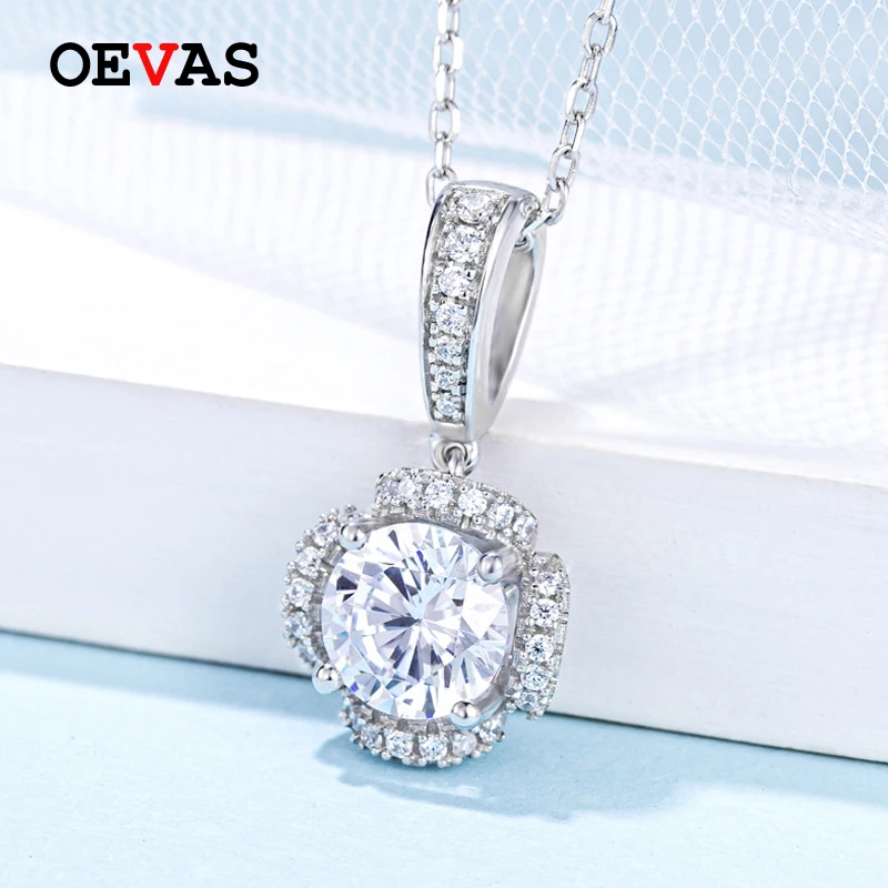 

OEVAS 100% 925 Sterling Silver Real 1 Carat D Color Moissanite Pendant Necklace Sparkling Wedding Party Bridal Fine Jewelry Gift