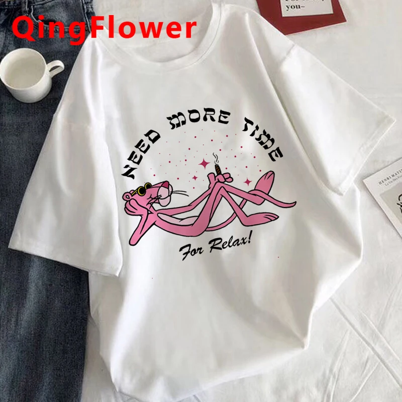 Женская футболка с забавным мультяшным принтом Розовая пантера Ullzang Harajuku 2020 |