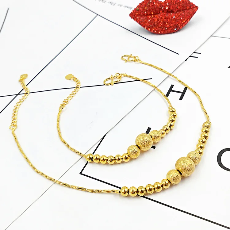 Fashion Women's Gold Bracelet Jewelry Matte Smooth Lucky Beads 14K Yellow for Girlfriend Birthday Gifts | Украшения и