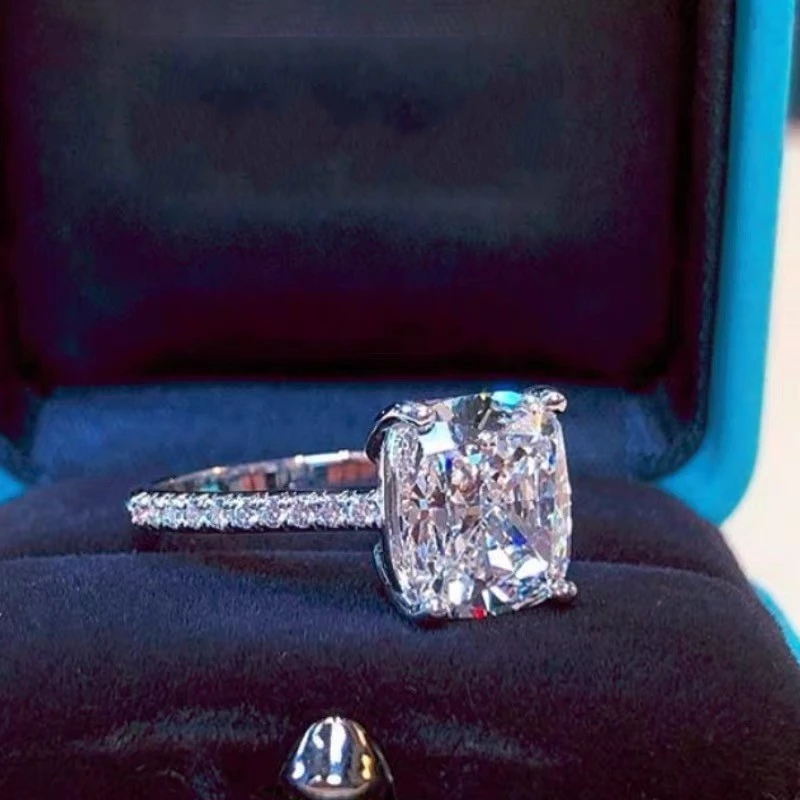 

Four Claws 2Ct Cushion cut Diamond Wedding Engagement Rings Sets For Women Real Solid 925 Sterling Silver Ring Fine Jewelry gift