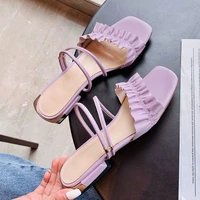 agodor ladies open toe mid heel slides women shoes slip on slippers ruffles sandals shoes casual women sandals size 33 39