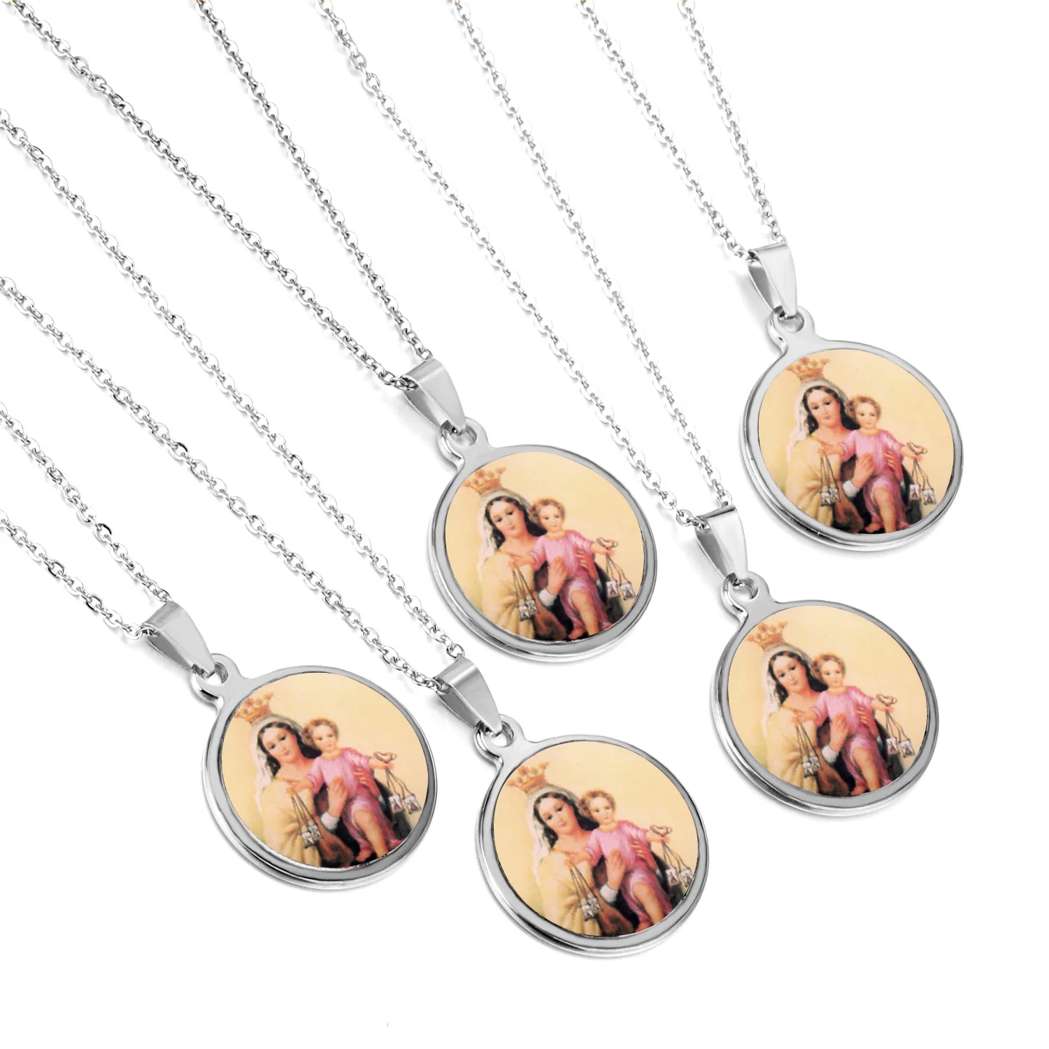LUXUKISSKIDS ожерелье из нержавеющей стали 5 шт./лот с кулоном Дева Мария ожерелья для
