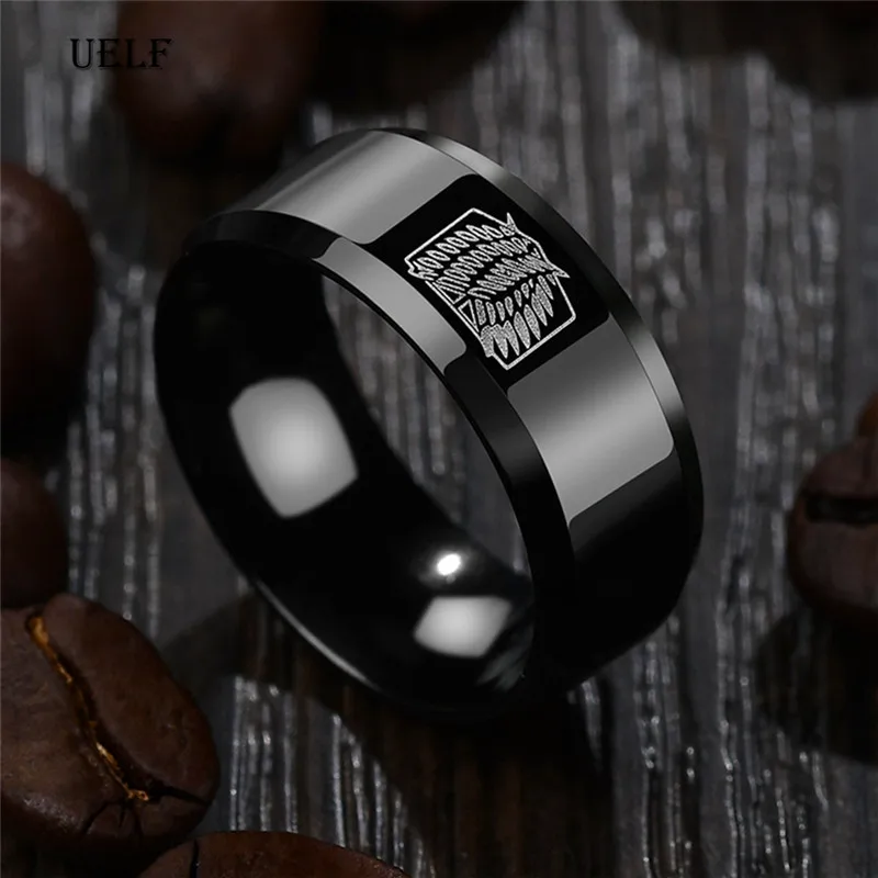 Uelf титановое аниме Атака Титанов кольца Крылья флаг свободы на палец для