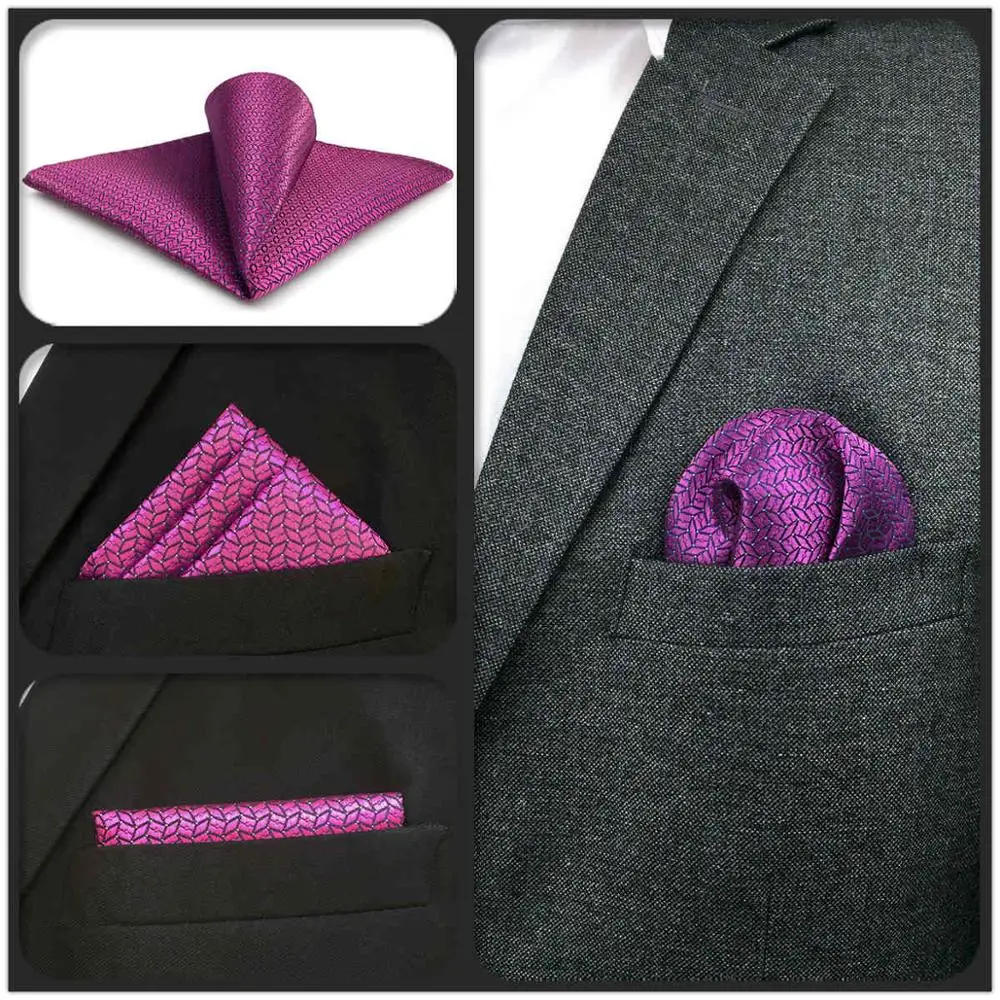 

FH11 Solid Pink Fushia Mens Pocket Square Wedding Fashion Handkerchief Silk Large 12.6" 32cm Party Gift
