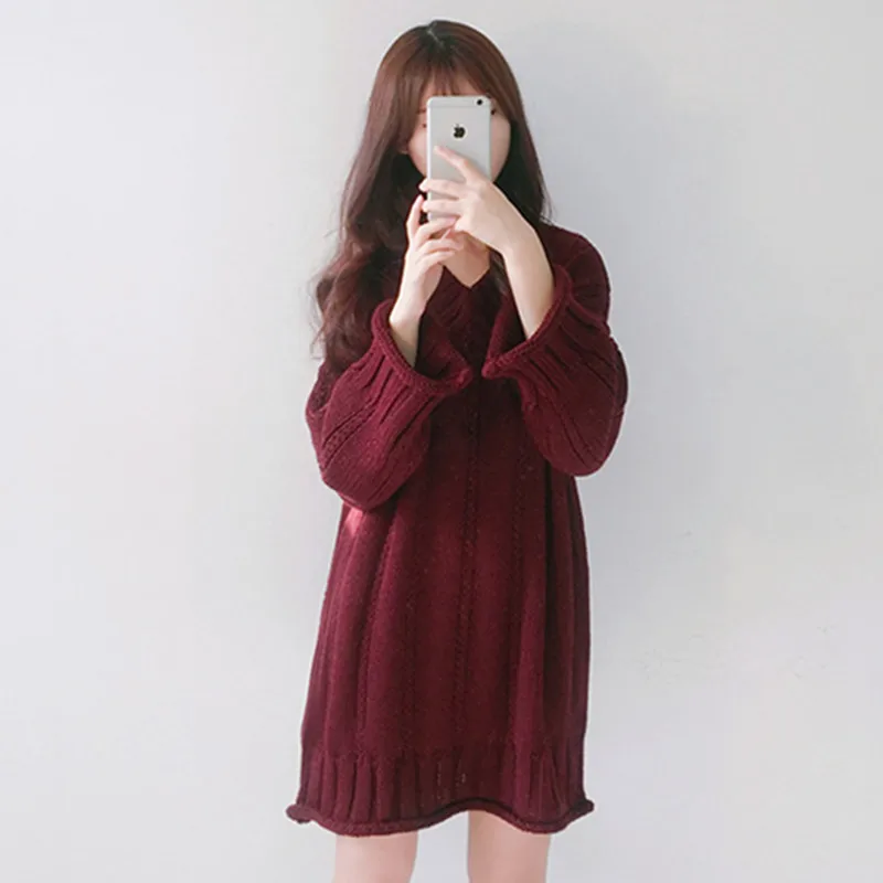 Мода 2019 женский осенне-зимний длинный свитер пуловеры платье повседневные