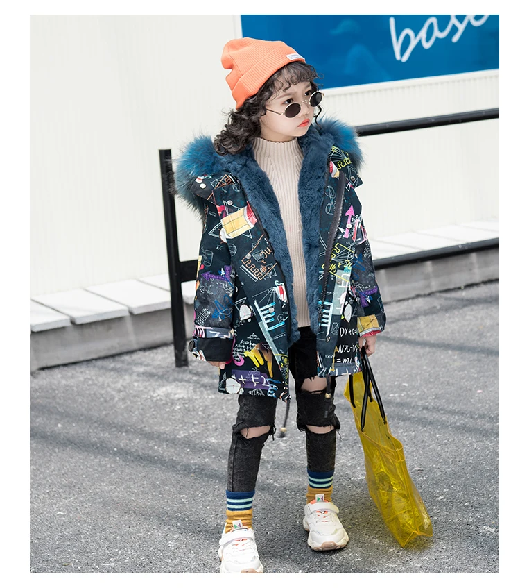 Новые зимние детские парки пальто с воротником из натурального меха енота