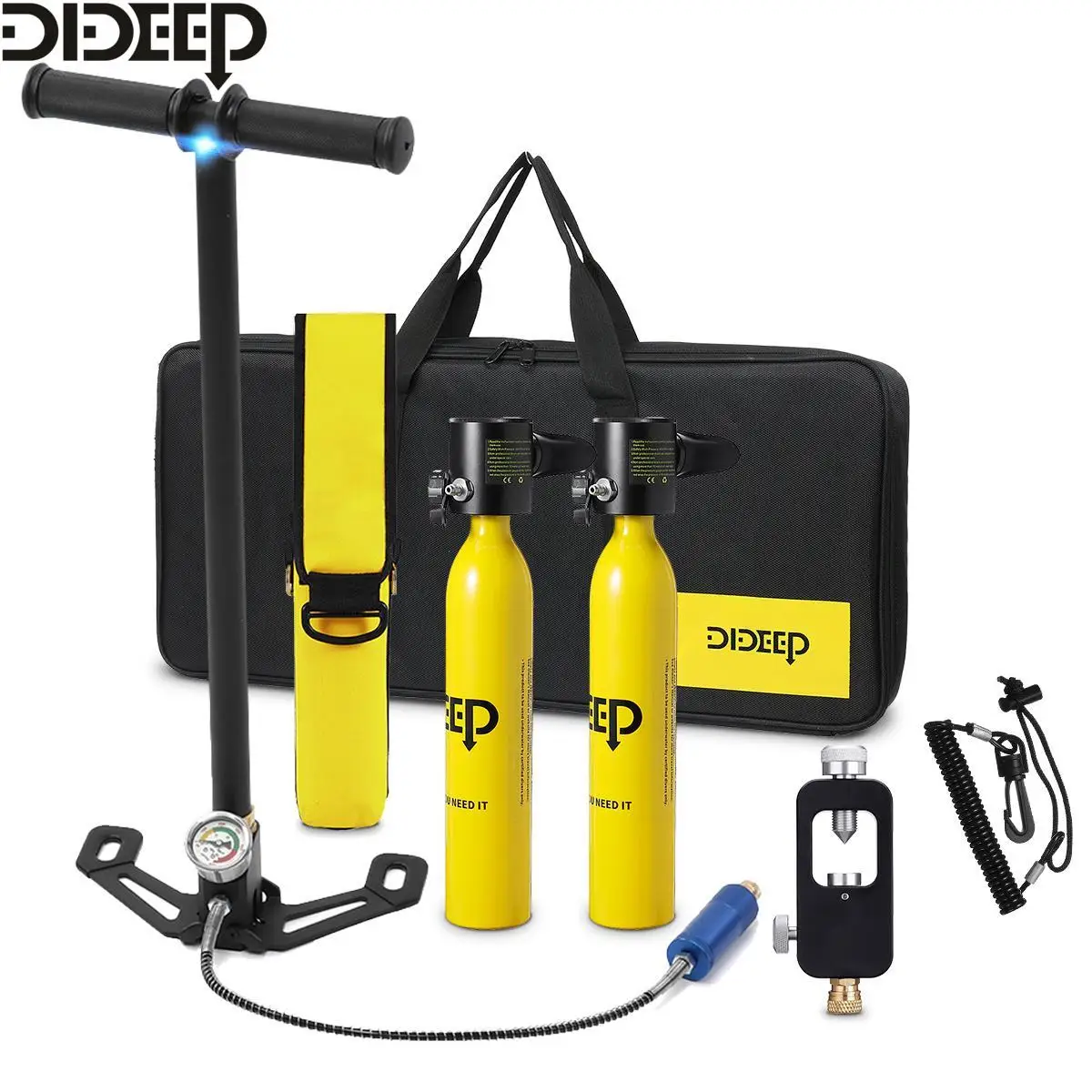 

DIDEEP Diving Equipment 0.5L Mini Scuba Diving Tank Set Oxygen Cylinder Respirator Air Tank Hand Pump for Snorkeling Underwater
