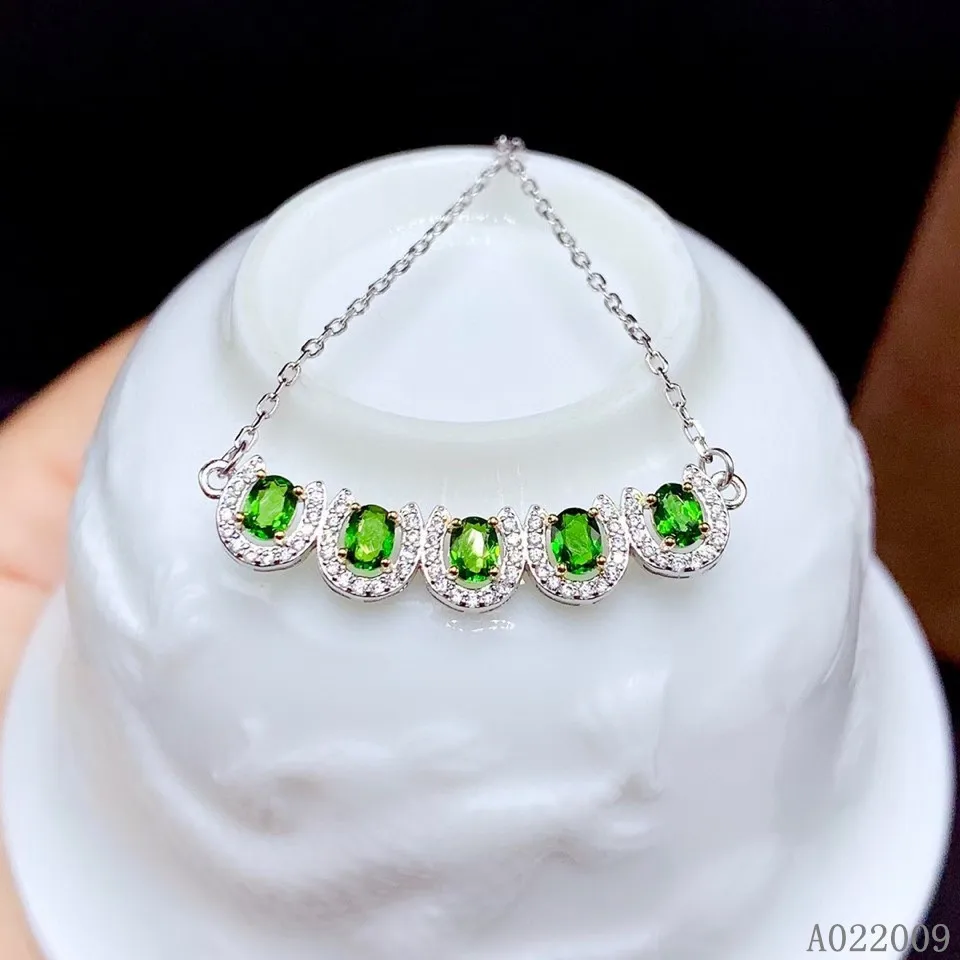 KJJEAXCMY fine jewelry 925 Sterling Silver inlaid natural diopside luxury girl new Pendant Necklace support test