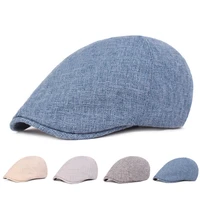new mens spring cotton linen newsboy cap summer breathable womens british retro gatsby beret hat elastic