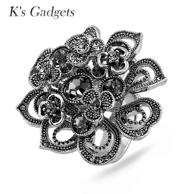 K's гаджеты Кристалл Стразы большие кольца с цветами для женщин антикварные