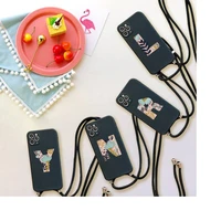 custom 26 letter flower phone case for iphone 7 8 11 12 x xs xr mini pro max plus strap cord chain lanyard soft