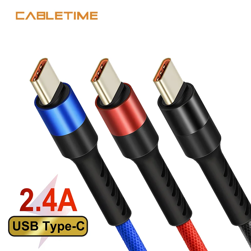 Cabletime Тип-c кабель Тип usb C Зарядное устройство мобильный нейлоновый кабель для быстрой 2.4A Тип кабель типа C для телефона зарядный кабель синхронизации для samsung S9 N237