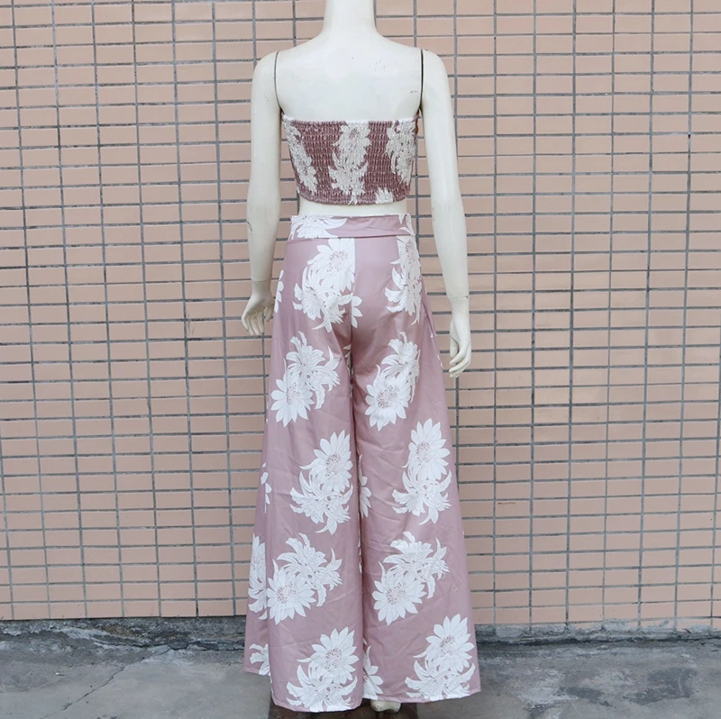 

STYLISH Lady Floral Printed 2 Piece Set Women Bow Crop Top and Wide Leg Pants Set 2021 Spring Loose Two Piece Elegant Outfits
