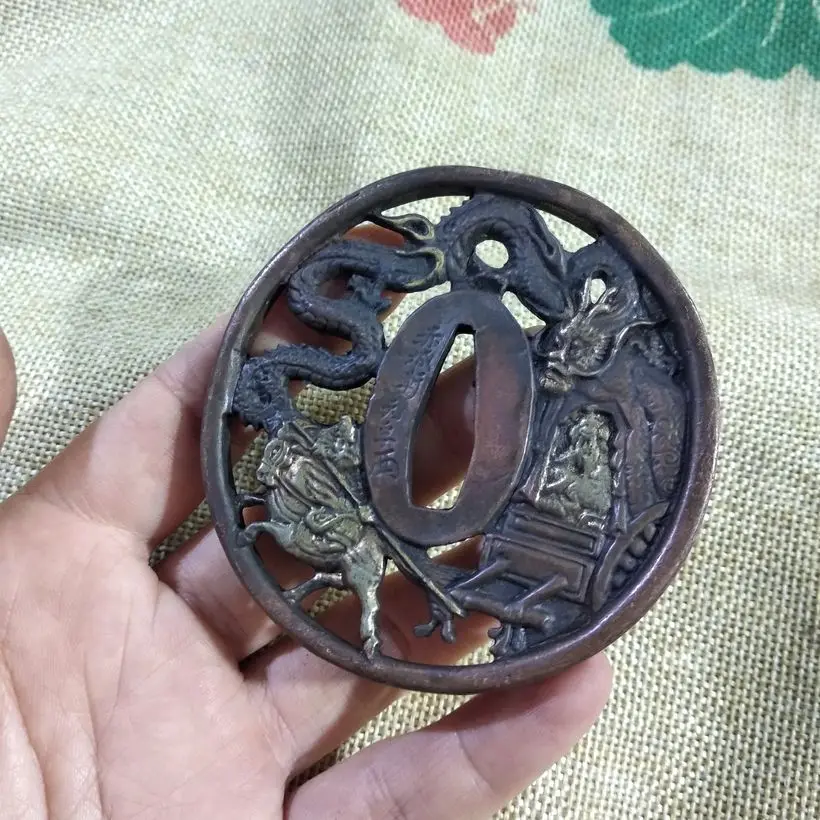 Старый Tsuba чехол фитинг аксессуары Dragon чистой Медь для японский самурайский меч