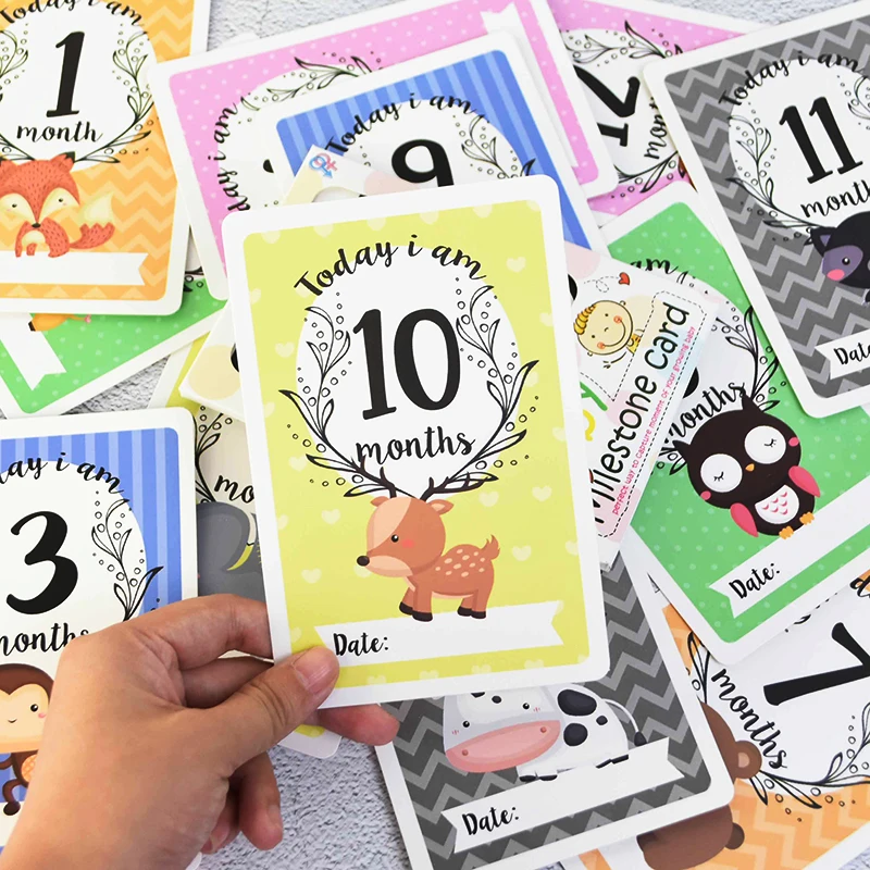 

12 Pcs/set Baby Milestone Cards Memorial Monthly Newborn Baby Commemorative Number Card Kids 1st Birthday Party Decoration