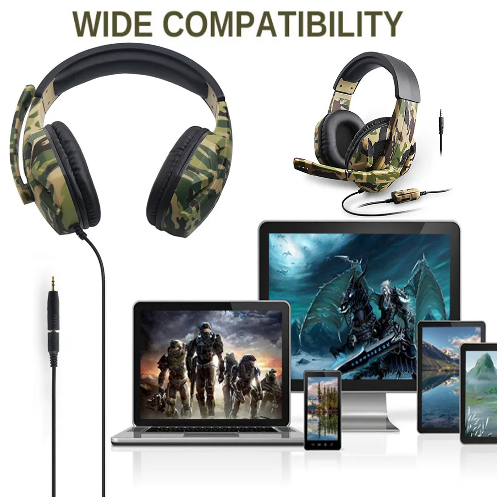 gaming headset for internet bar camouflage ps4 pc gaming headset headset with mic laptop phone camouflage headphones free global shipping