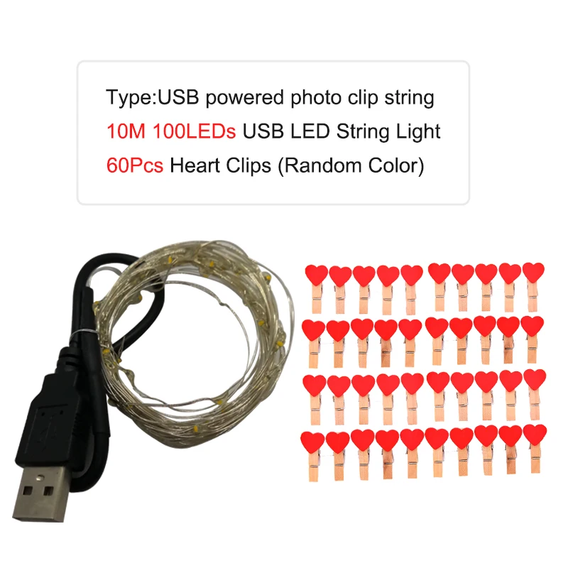 usb 10m Фото зажимы светодиодный строка светильник s 1 м 2 м 5 м 10 м USB ФЕЯ гирлянда светильник s Батарея приведенный в действие светильник на Рождество Свадебная вечеринка украшения - Emitting Color: usb 10m