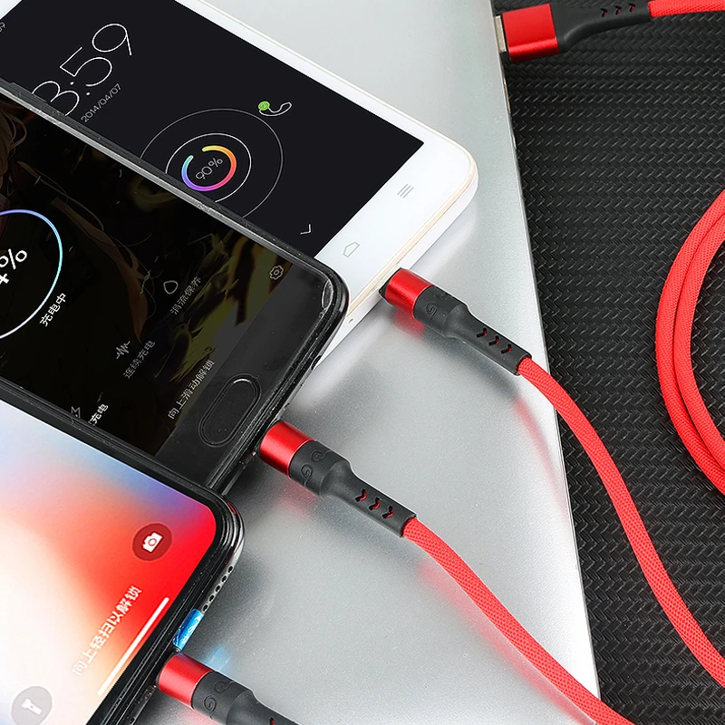 

3in1 Data USB Cable for iPhone Fast Charger Charging Cable For Android phone type c xiaomi huawei Samsung Charger Wire For iPad
