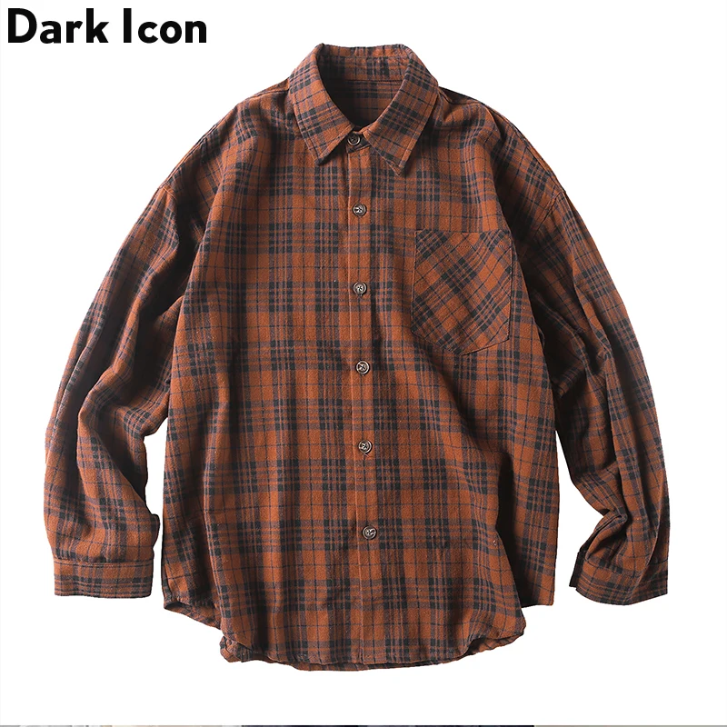 Темная икона клетчатая рубашка мужская Осенняя уличная винтажная Мужская с