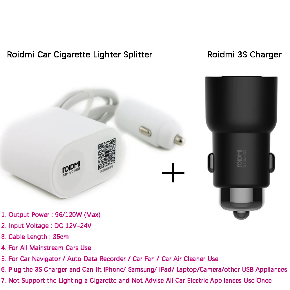 B 3S and W Splitter Xiaomi ROIDMI 3S Bluetooth 5 в 3.4A автомобильное зарядное устройство с умным приложением для iPhone и Android умное управление USB музыкальный плеер - Тип штекера: B 3S and W Splitter