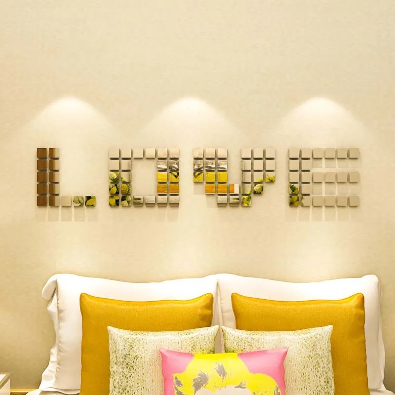 Настенные 3D наклейки с квадратным зеркалом и кристаллами 20 шт. настенные для