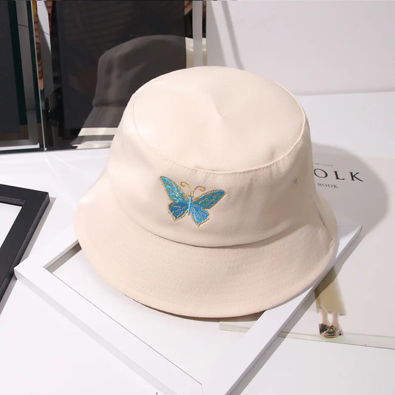 

YSYX New Autum Butterfly Embroidery Fisherman Hat Shade Bucket Cap Ladies Travel Sunscreen Flat Wild Tide Hats 100% Cotton LS：06