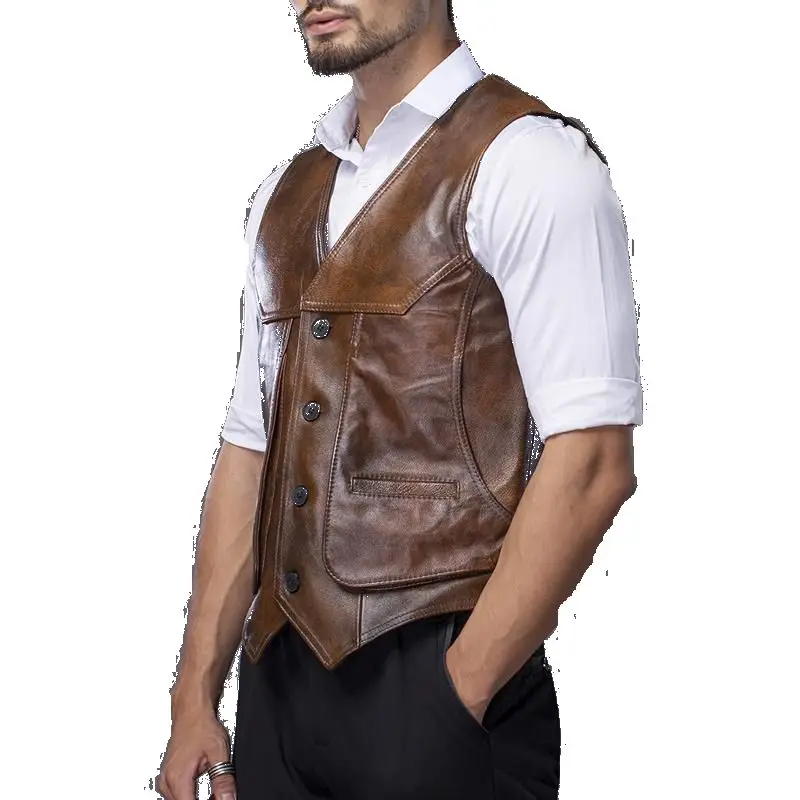 Large piece of Genuine Leather Motorcycle Vest Mens Fit Real Cowhide Leather Waistcoat Bikers Vest Size L-8XL sleeveless jacket