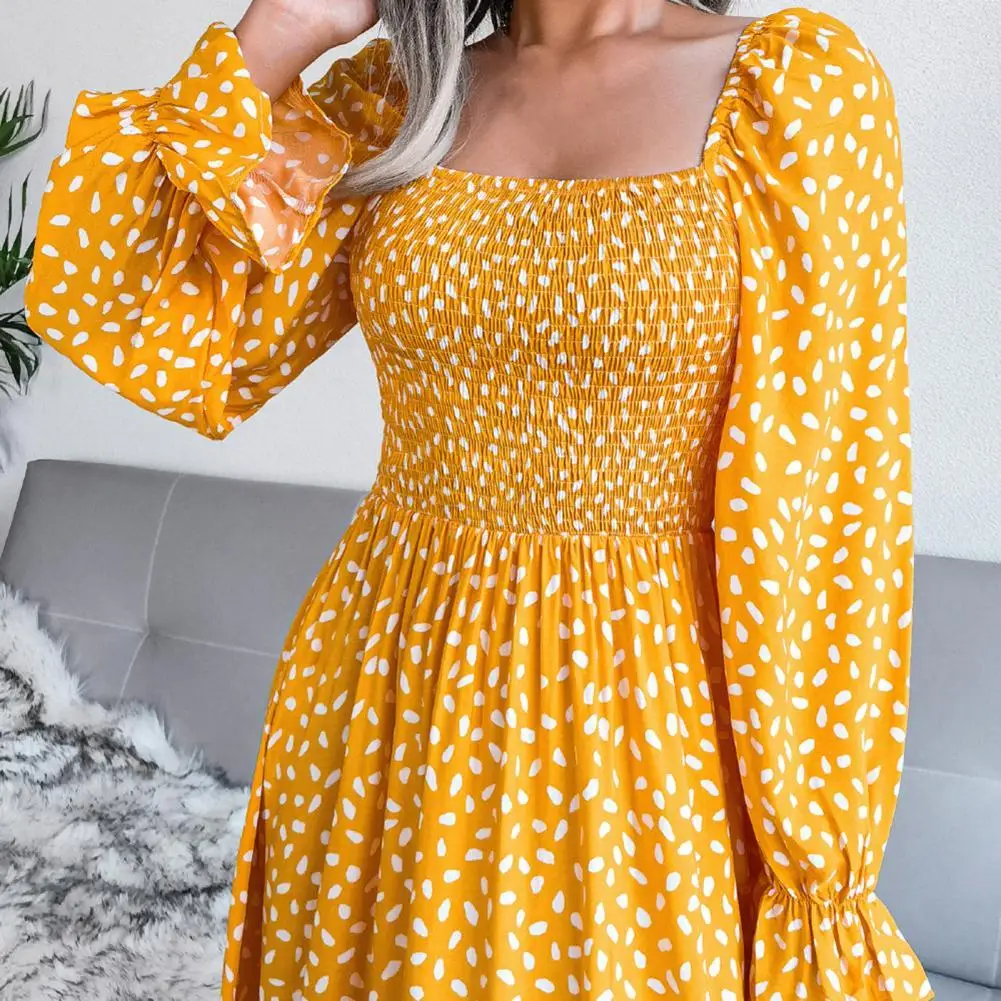 

Water Drop Fabulous Print Autumn Dress Sweet Women Dress Ankle Length for Daily Wear