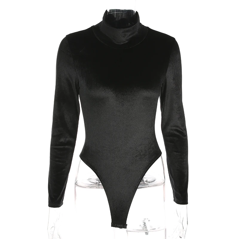 Black Bodysuit Darlingaga зима Высокая шея велюр корректирующий бархатный корсет Длинные рукава Рождество вечерние тело теплым bodycon комбинезон боди - Цвет: Black Bodysuit