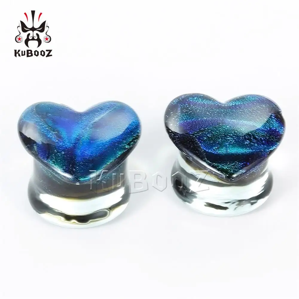Style 2 Сердцевидное стекло Плаги Для Пирсинга Ушей полоски Модная бижутерия для пирсинга подарок для женщин мужчин многоцветный 8 мм - Окраска металла: Style 2