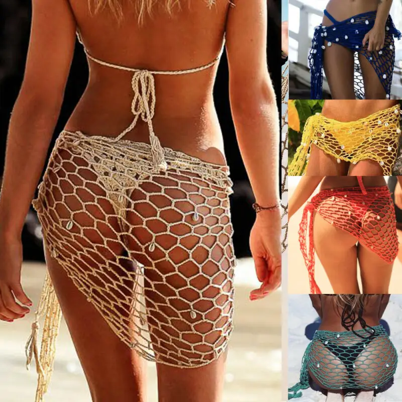 

Summer Sexy New Arrival Women Sequin Fishnet Crochet Mesh Bikini Cover Up 2020 New Fashion Swimwear Beach Accessories