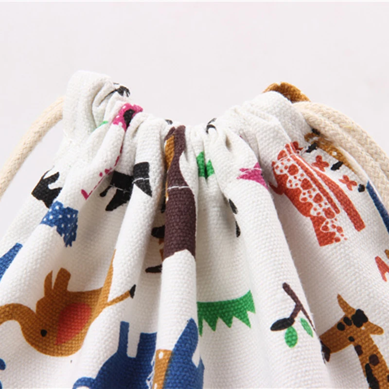 Drawstring Cartoon Animals Printed Storage Bags Organizer Cotton Linen Jewelry Cosmetic PouchBaby Clothing Kids toys Candy | Дом и сад