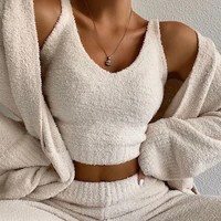 soft knitted women vest long pants set 2 pieces female streetwear elastic waist trousers suits spring casual loungewear outfit