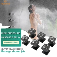 2 functions black bathroom solid brass square body rain shower spray jets head sprayer set saving water massage jet