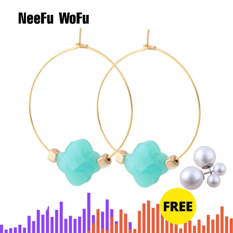 Серьги NeeFuWoFu в виде четырехлистного клевера серьги из натурального камня для