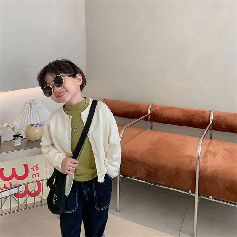 Осень 2021 новинка модные кардиганы для мальчиков карамельных цветов свитера