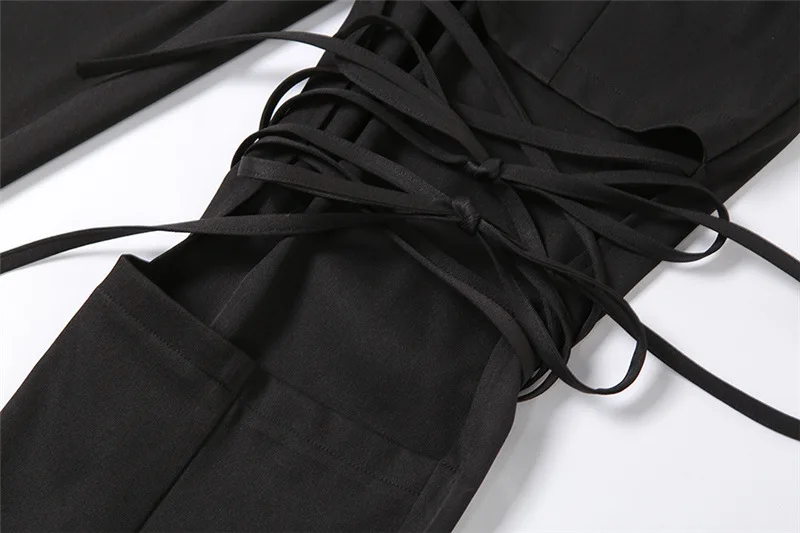 

Fashionable Black Color Slimming 2021 Summer Women's High-waist Hollow-out Design Strappy Women Wide-leg Black Pants