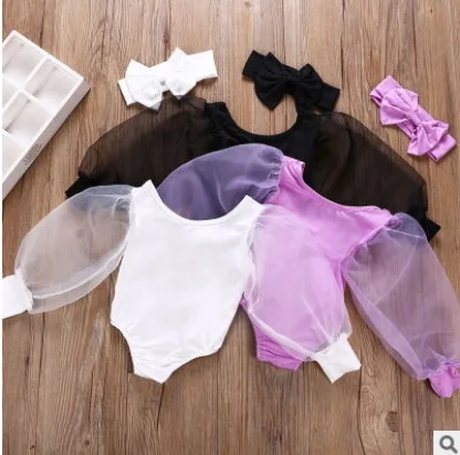 Комбинезоны для девочек 0-12 месяцев кружевные с буфами длинным рукавом