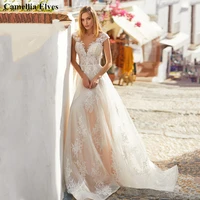 vintage women wedding dress lace appliques cap sleeve bridal gown button backless bride dresses hot sale vestidos de novia