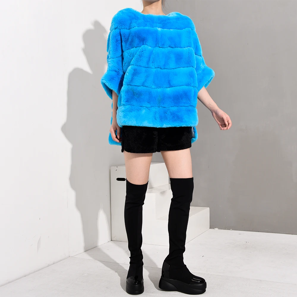 TOPFUR Rex Rabbit Fur Pullover Jacket Women Winter Coat Women Rabbit Fur Jacket Turquoise Coat Women Leather Jacket Women
