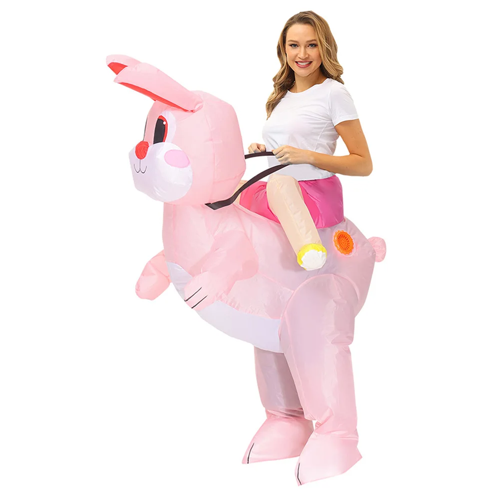 Adult Kids Pink Bunny Rabbit Inflatable Costume Mascot Performance Clothes Halloween Party Carnival Cosplay Costumes