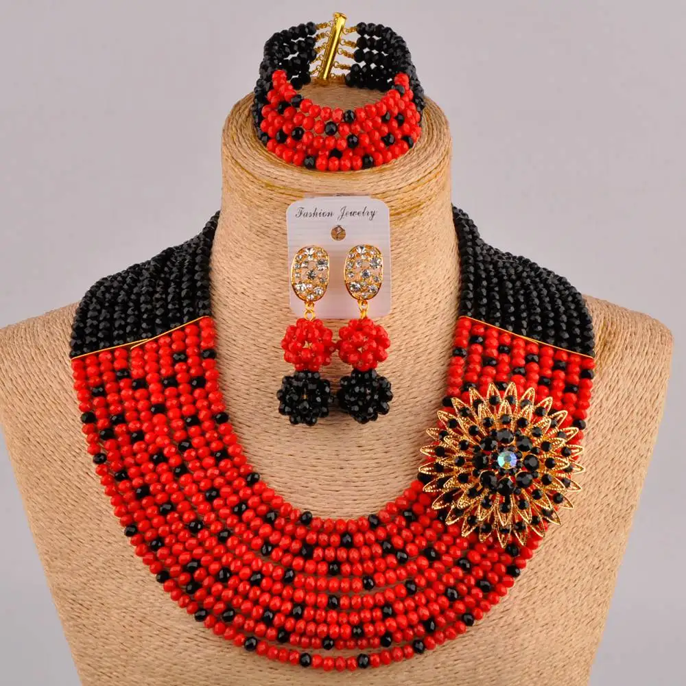 

black and opaque red african beads jewelry set nigerian wedding set 10SZ