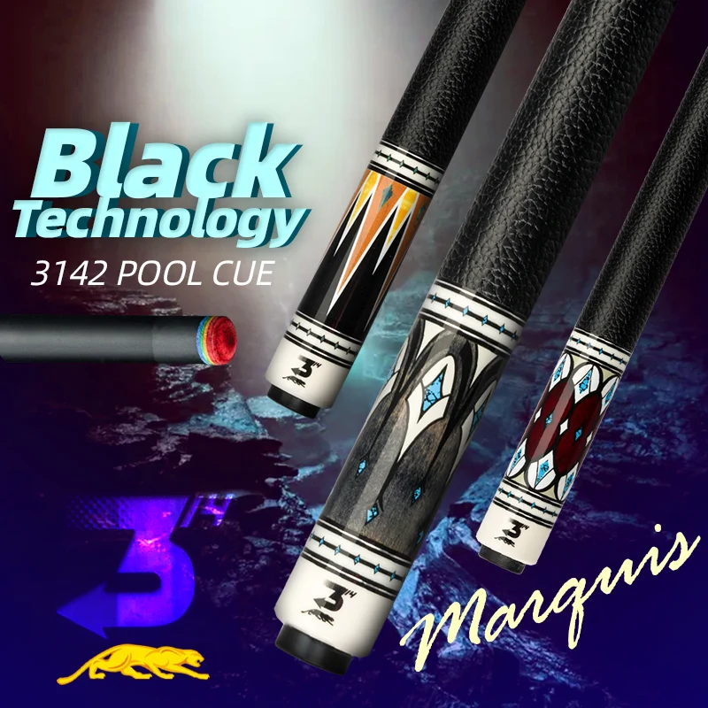 

PREOAIDR 3142 Billiard Pool Cue Stick Black Technology Shaft Uni-loc Joint 10.5/11.8/ 12.75mm Rainbow Tip Professional Cue Stick