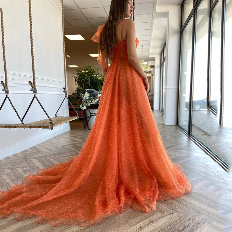 UZN – robe de bal de forme trapèze rose, avec bretelles et nœud en cœur, avec poches plissées, imprimé à pois, arabie saoudite, sur mesure