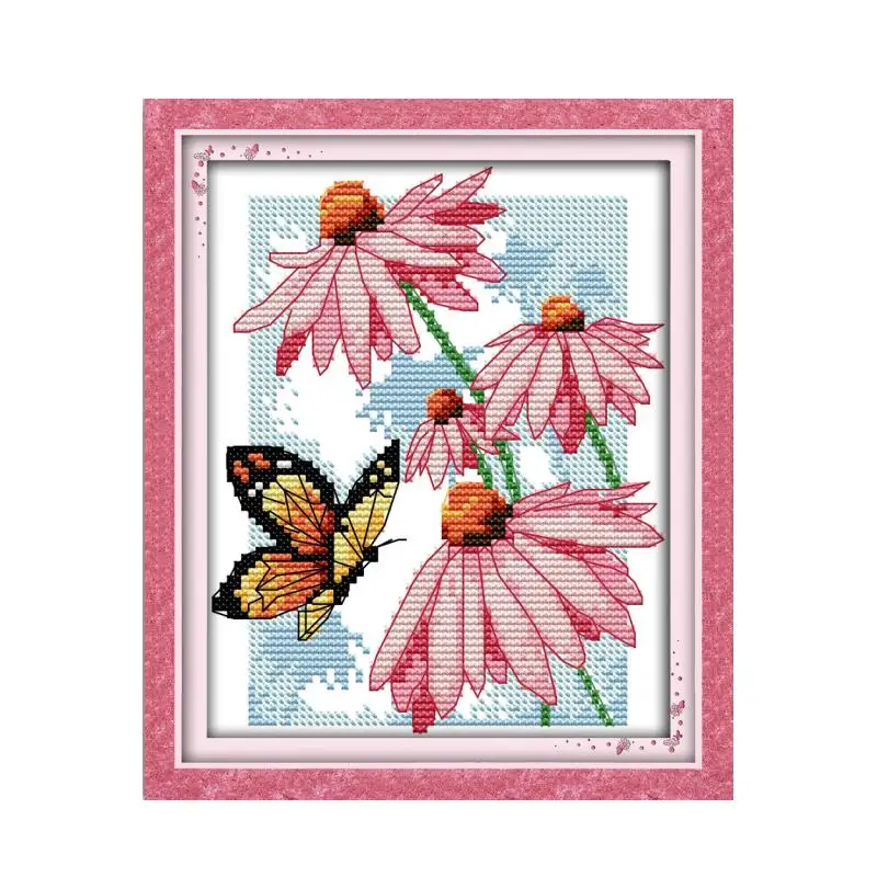 Набор для вышивки крестиком набор бабочки над цветами (11) 14/11 шт. печать на холсте