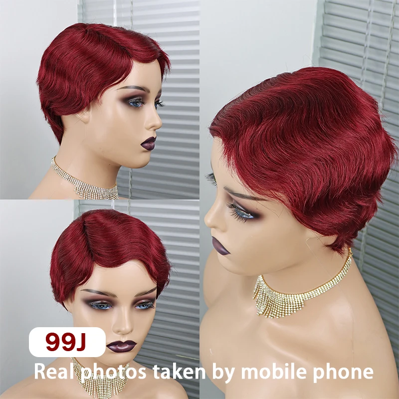 Finger Wave Wigs Cheap Brazilian Short Pixie Cut Human Hair Wig 613 Blonde Machine Made | Шиньоны и парики