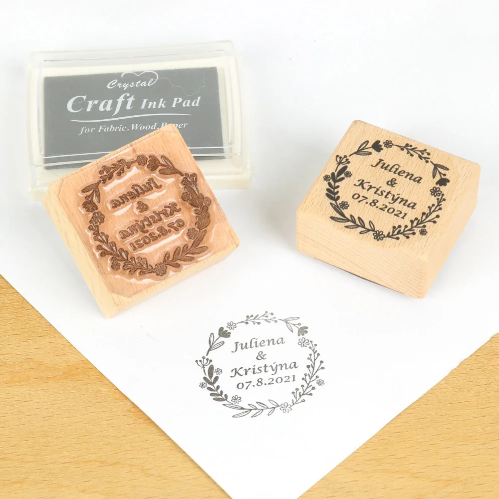 Деревянный штамп с именем и датой на заказ печать для приглашений Канцтовары