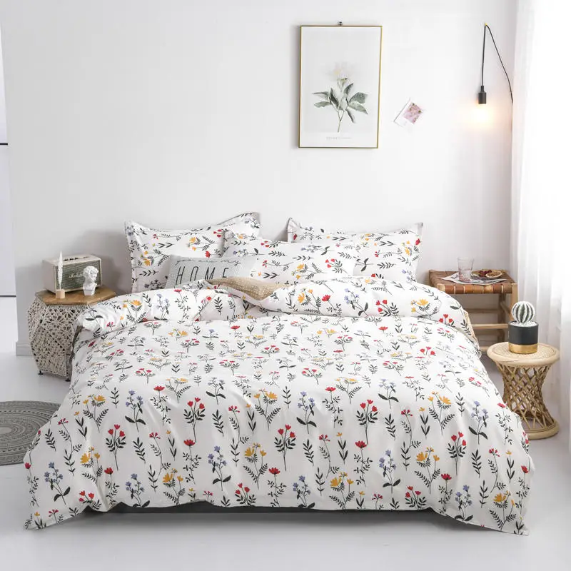 

Yaapeet 3/4pcs Pastoral Brief Bedding Set Light Grey Stripes Bed Linens High Quality Cartoon Duvet Cover Popular Soft Pillowcase