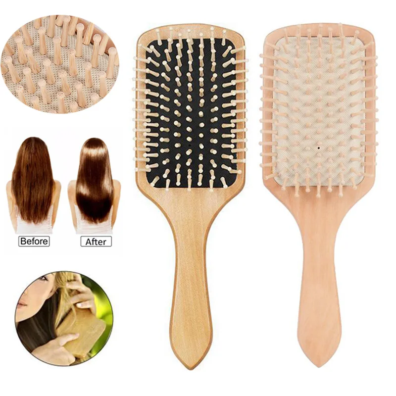 

1PC Wood Comb Professional Healthy Paddle Cushion Hair Loss Massage Brush Hairbrush Comb Scalp Hair Care Healthy Bamboo Comb
